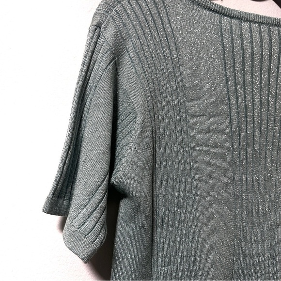 Vintage 90s Ice Blue Metallic Silk Knit Short Sleeve Sweater Women’s Size Large - Picture 8 of 10
